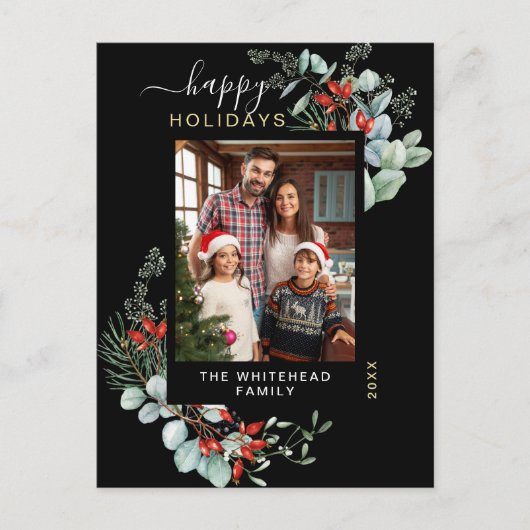 緑の水の色エレガント黒 シーズンポストカード (正面)