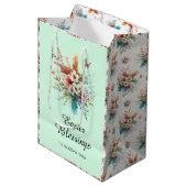 緑の水の色クロス花キリスト教イースター ミディアムペーパーバッグ (正面アングル)