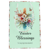 緑の水の色クロス花キリスト教イースター ミディアムペーパーバッグ (正面)