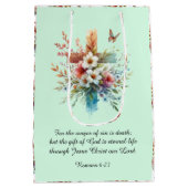 緑の水の色クロス花キリスト教イースター ミディアムペーパーバッグ (裏面)