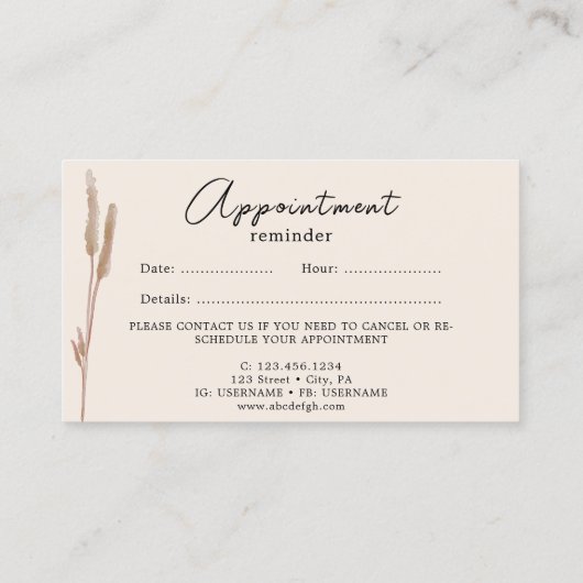 緑の水の色ピンクモダンアポイントメントカード 名刺 (裏面)