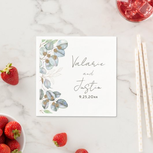 緑の水の色ユーカリ結婚のナプキン スタンダードカクテルナプキン (インサイチュ)