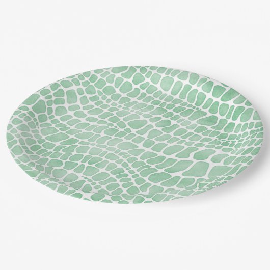 緑の水の色ワニの皮膚パターン ペーパープレート (アングル)