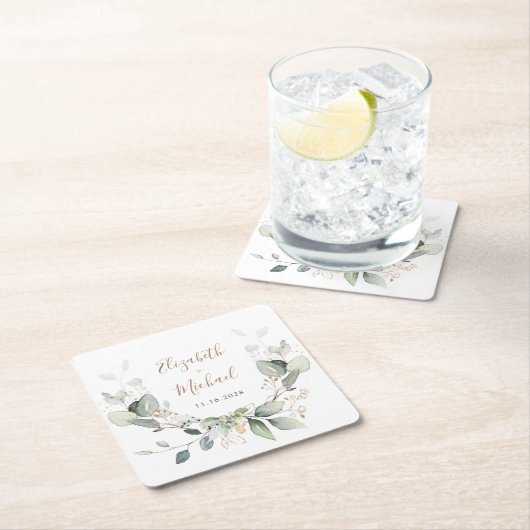 緑の水の色結婚の スクエアペーパーコースター (インサイチュ)