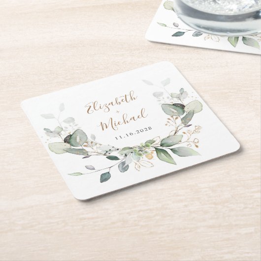 緑の水の色結婚の スクエアペーパーコースター (アングル)