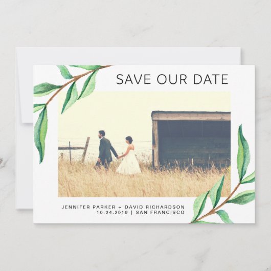 緑の水の色葉のと写真 |日付の保存 セーブザデート (正面)