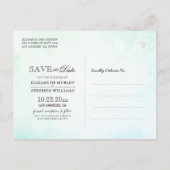 緑の水の色葉のシックな結婚式の日付を保存 ポストカード (裏面)