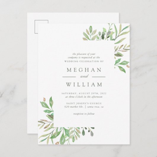 緑の水の色離れのと結婚緑 インビテーションポストカード (正面/裏面)