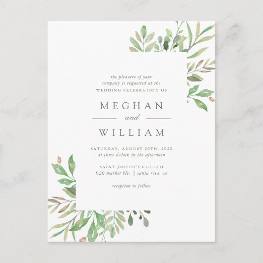 緑の水の色離れのと結婚緑 インビテーションポストカード (正面)