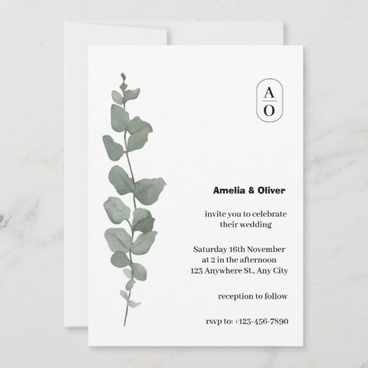 緑の水の色離れのエレガントシンプル結婚Inv 招待状 (正面)