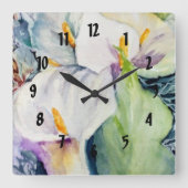 緑の水の色3白いカラス スクエア壁時計 (正面)