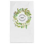 緑の水彩の花輪のビジネスロゴ　クリスマス スモールペーパーバッグ (裏面)