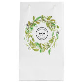 緑の水彩の花輪のビジネスロゴ　クリスマス スモールペーパーバッグ (正面)