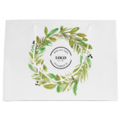 緑の水彩の花輪のビジネスロゴ　クリスマス ラージペーパーバッグ (正面)