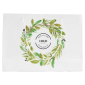 緑の水彩の花輪のビジネスロゴ　クリスマス ラージペーパーバッグ (裏面)