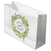 緑の水彩の花輪のビジネスロゴ　クリスマス ラージペーパーバッグ (正面アングル)