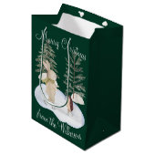 緑の水彩スケートの森の動物たち ミディアムペーパーバッグ (正面アングル)