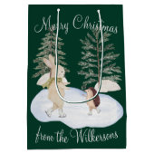 緑の水彩スケートの森の動物たち ミディアムペーパーバッグ (裏面)