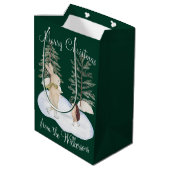 緑の水彩スケートの森の動物たち ミディアムペーパーバッグ (裏面アングル)