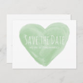 緑の水彩ハート日付はがきを保存 案内ポストカード (正面/裏面)