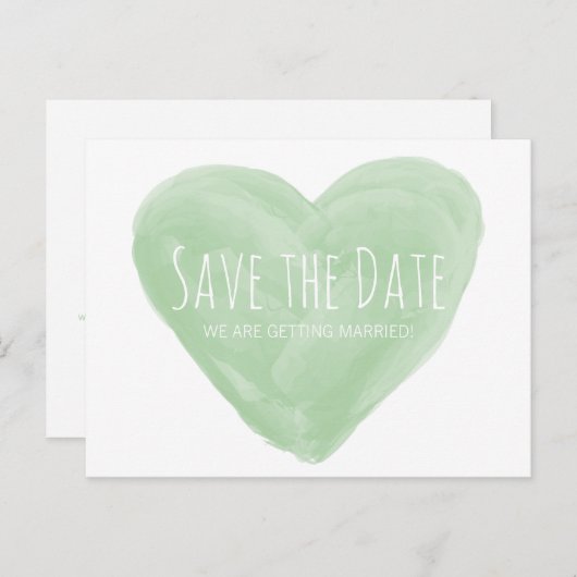 緑の水彩ハート日付はがきを保存 案内ポストカード (正面/裏面)