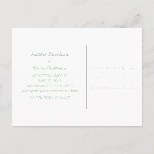 緑の水彩ハート日付はがきを保存 案内ポストカード (裏面)