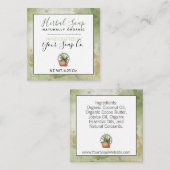 緑の水彩ハーブソープ / バス&ボディハンギング スクエア名刺 (正面/裏面)