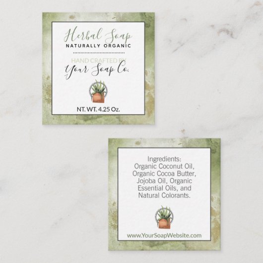 緑の水彩ハーブソープ / バス＆ボディハンギング スクエア名刺 (正面/裏面)
