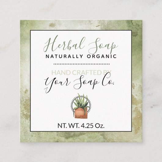 緑の水彩ハーブソープ / バス&ボディハンギング スクエア名刺 (正面)
