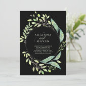 緑の水彩フレーム結婚の緑 | ブラック 招待状 (スタンド正面)
