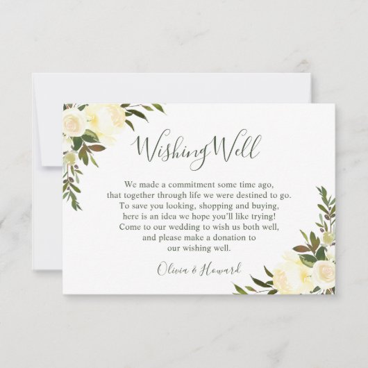 緑の水彩フローラ結婚の願い井戸 招待状 (正面)