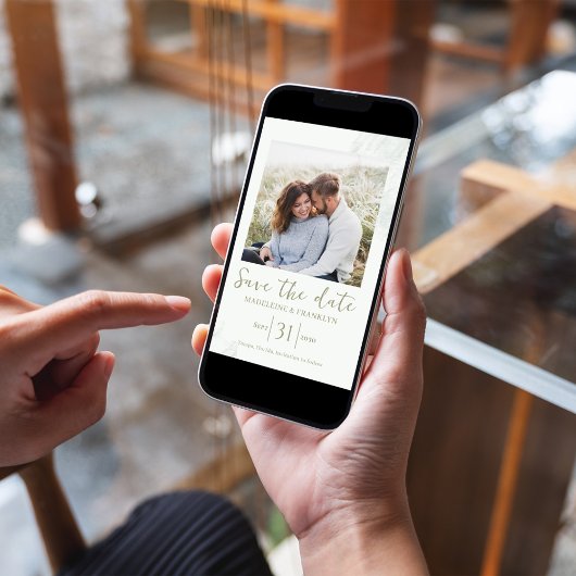 緑の水彩写真の日付を保存結婚する 招待状