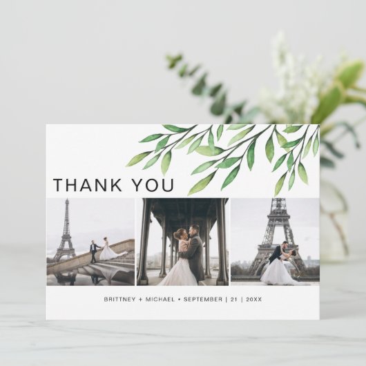 緑の水彩写真エレガント サンキューカード (スタンド正面)