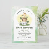緑の水彩動物赤ちゃんシャワーボーイ 招待状 (スタンド正面)