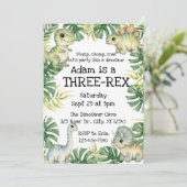 緑の水彩可愛い三レックス恐竜の誕生日 招待状 (スタンド正面)