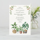 緑の水彩園芸植物結婚の 招待状 (スタンド正面)