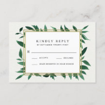 緑の水彩植物結婚式RSVPカード