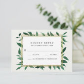 緑の水彩植物結婚式RSVPカード 出欠カード (スタンド正面)