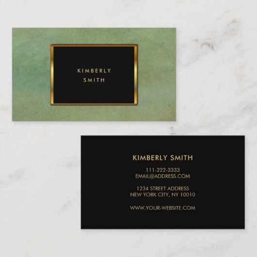 緑の水彩画のしぶきの黒の金ゴールドの名刺 名刺 (正面/裏面)