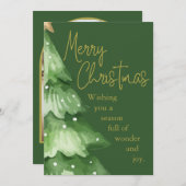 緑の水彩画のクリスマスホリデーカード シーズンカード (正面/裏面)