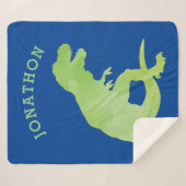 緑の水彩画のシルエットの恐竜は青をからかいます シェルパブランケット (正面(横))