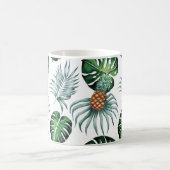 緑の水彩画のパイナップルはパターンを去ります コーヒーマグカップ (中央)