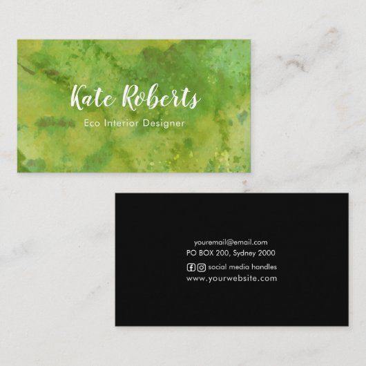 緑の水彩画の名刺|のエコのプロフェッショナル 名刺 (正面/裏面)