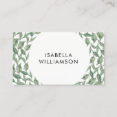 緑の水彩画の植物の月桂樹のリースのモダン 名刺 (正面)