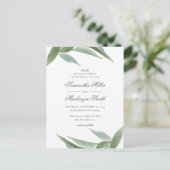 緑の水彩画の植物の葉の結婚 インビテーションポストカード (スタンド正面)