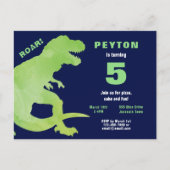緑の水彩画のTレックスの恐竜の誕生会 インビテーションポストカード (正面)