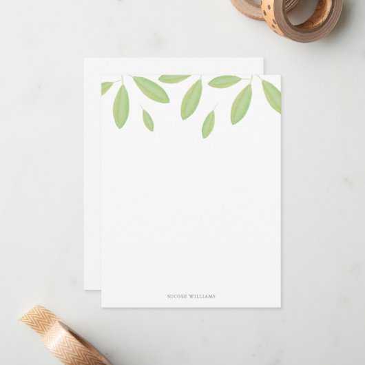 緑の水彩画はパーソナライズな文房具を去ります ノートカード (正面/裏面インサイチュ)