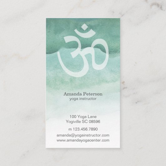 緑の水彩画グラデーションなOmのヨガのインストラクター 名刺 (裏面)