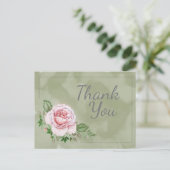 緑の水彩美しいピンクのバラありがとう ポストカード (スタンド正面)