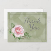 緑の水彩美しいピンクのバラありがとう ポストカード (正面/裏面)
